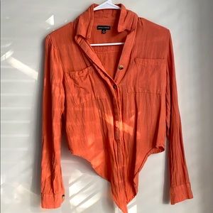 Linen peach crop tie down top